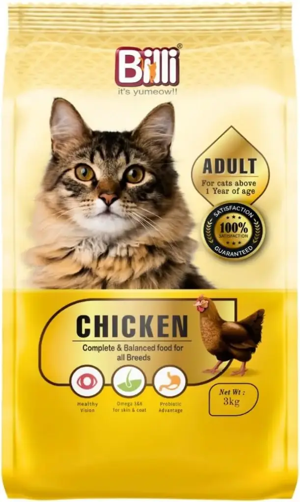Billi Adult Real Chicken Dry Cat Food, 3kg - Complete & Immune Boosting