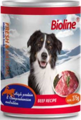 Bioline Canned Dog Food 375g -Min Order 24 pcs (24 Cans / Box)Fragrance/Flavour: Beef 
