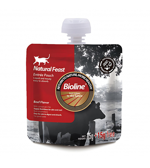 Bioline - Natural Feast Entrée Wet Cat Food Pouch - Beef Flavor - 85g+15g