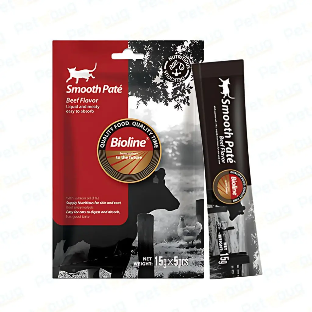Bioline Natural Feast Smooth Paté Beef Flavor Cat Treat Pouch 15g X 5pcs