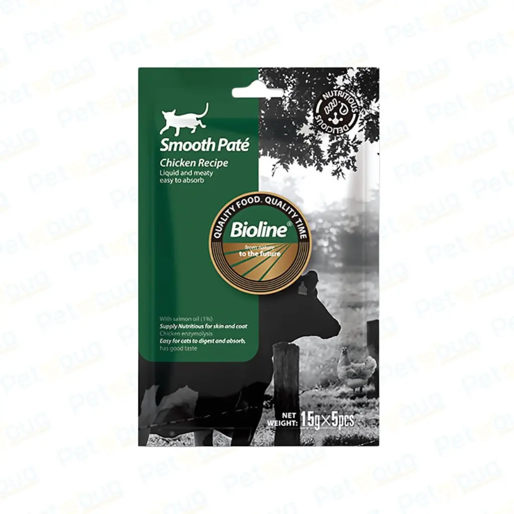 [6970117125986] Bioline Natural Feast Smooth Paté Chicken Recipe Wet Cat Food Pouch 15g X 5pcs