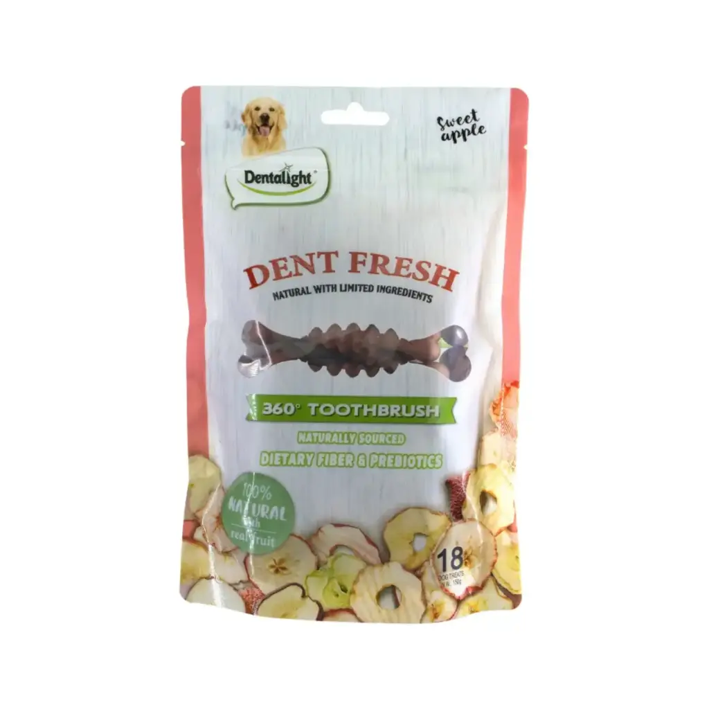 [DL09534] Dentalight Dent Fresh 360 Apple 3" Toothbrush Dog Treats - 150g