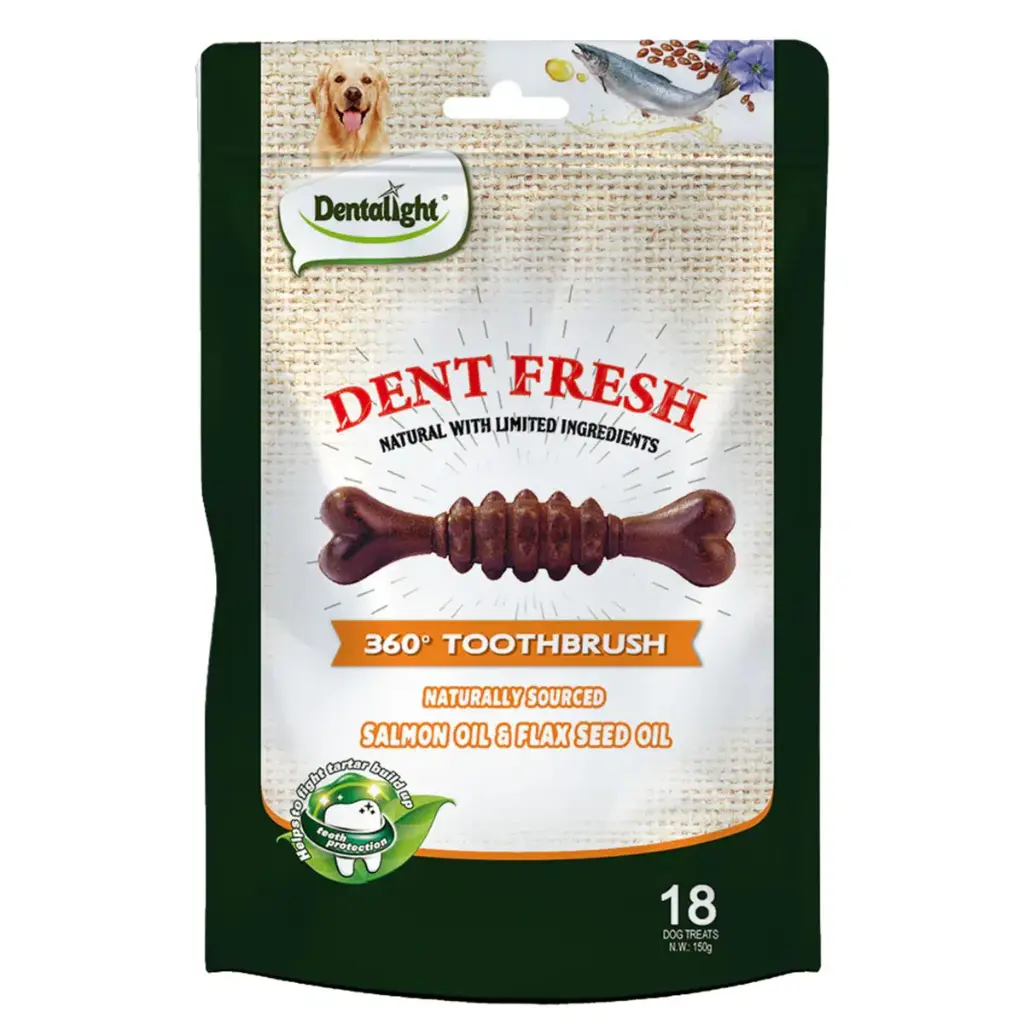 [DL08216] Dentalight Dentalight 3 Dent Fresh 360 Toothbrush Coat Care Dog Treat 18Pcs/ 150g (Dog) – 150g
