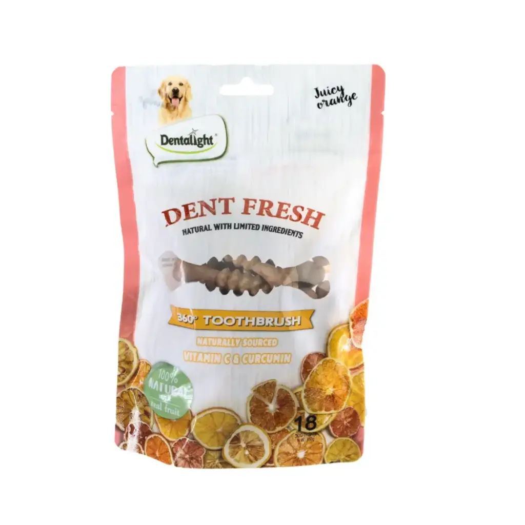 [DL09541] Dentalight Dent Fresh 360 Orange 3" Toothbrush Dog Treats - 150g