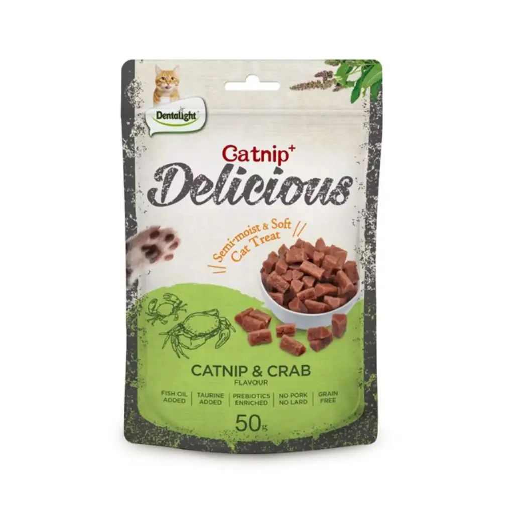 [DL11490] Dentalight Catnip+ Semi Moist & Soft Cat Treat 50g - Catnip & Crab