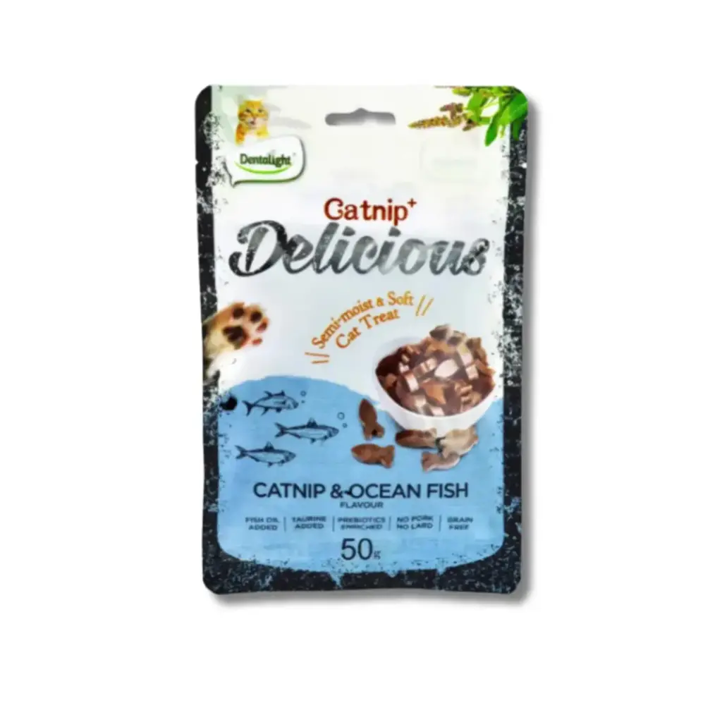 [DL11483] Dentalight Catnip+ Ocean Fish Soft Cat Treats - 50g