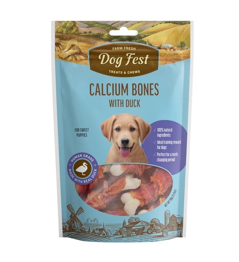 DogFestCalciumBonesWithDuckForPuppiesTreatPouch90g