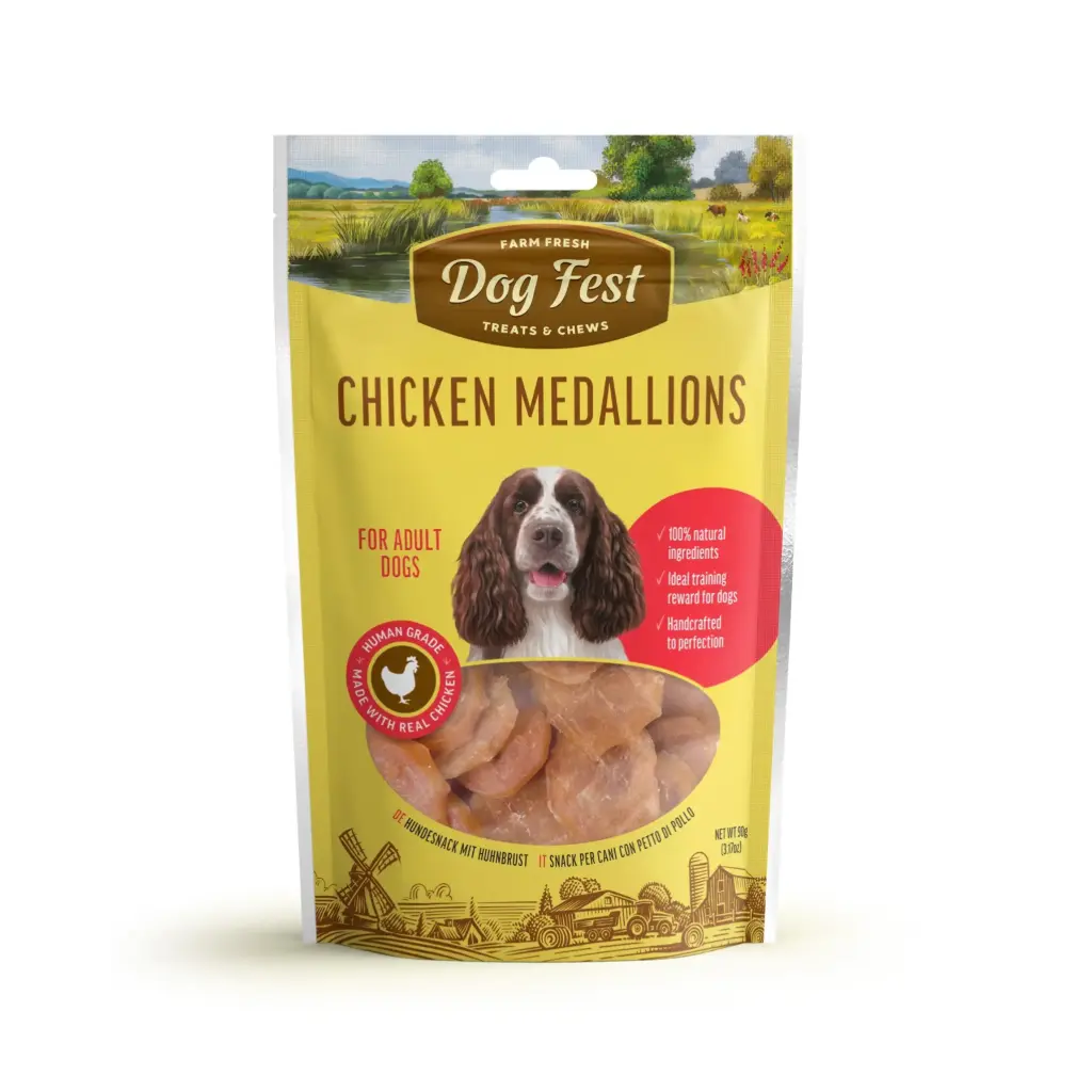 [79711151] Dog Fest Chicken Medallions Savory Dog Treats - 90g