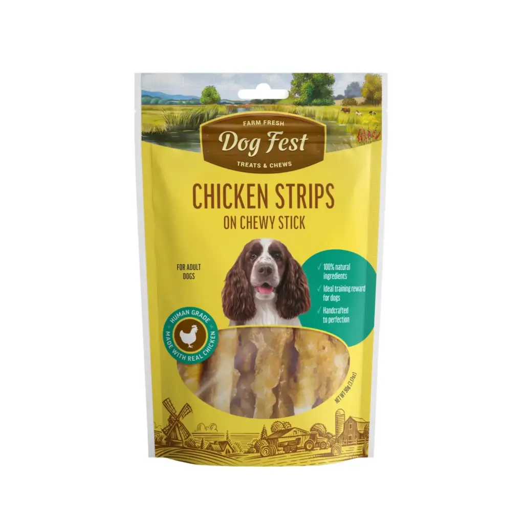 [79711199] Dog Dog Fest Chicken Strips On A Chewy Stick For Adult Dogs Treat Pouch 90g (Dog) – 90g
