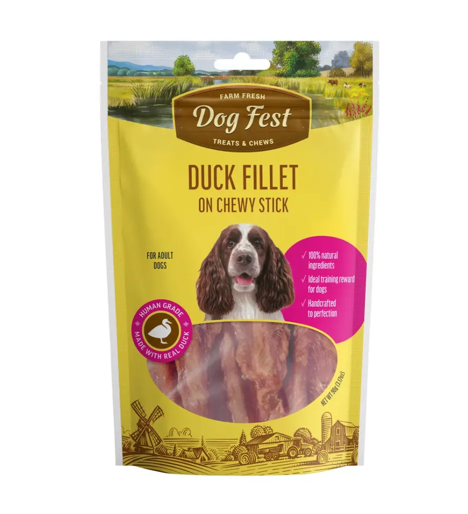 [79711793] Dog Dog Fest Duck Fillet On A Chewy Stick For Adult Dogs Treat Pouch 90g (Dog) – 90g