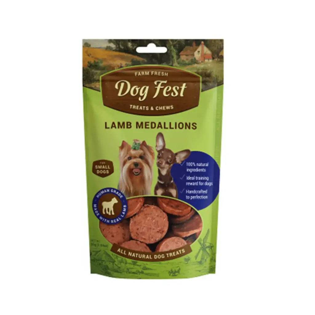 DogFestLambMedallionsForMini-DogsTreatPouch55g