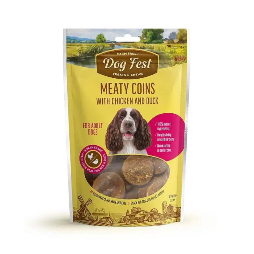 [79214925] Dog Fest Chicken & Duck Rings Meaty Coin Dog Treats - 90g