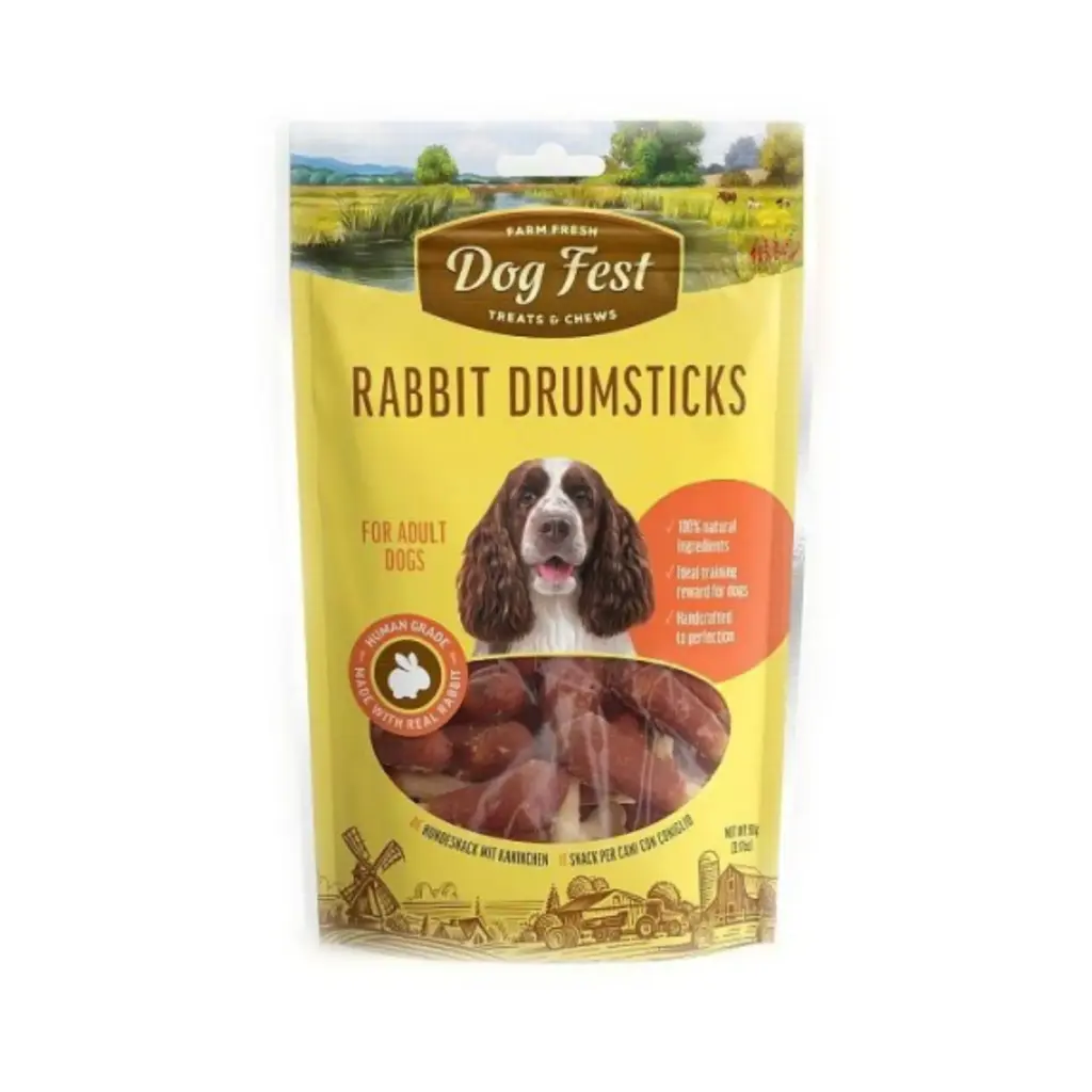 Dog Fest Rabbit Drumsticks For Adult Dogs Treat Pouch 90g