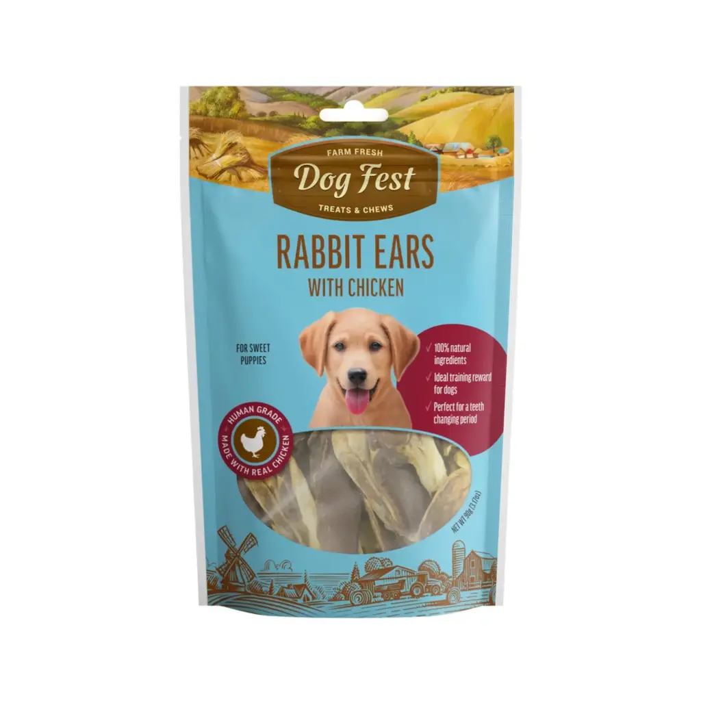 Dog Fest Rabbit Ears With Chicken For Puppies Treat Pouch 90g