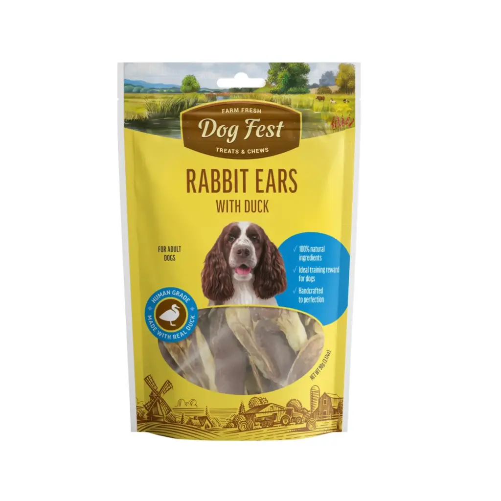[79711847] Dog Fest Rabbit Ears with Duck Savory Adult Dog Treats - 90g