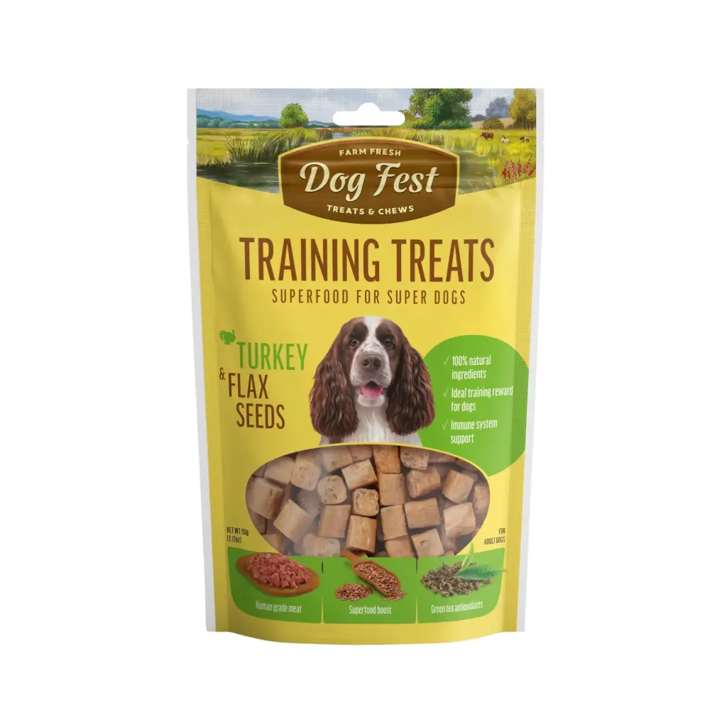 Dog Fest Training Treats Turkey & Flax Seeds Treat Pouch 90g