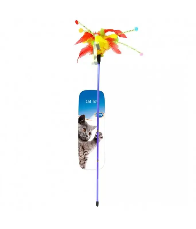 Duvo Assortment Playing Rod With Feathers Mixed Colors 62x3x1.5cm - Cat Toy Dimension: 62 x 3 x 1.5cm