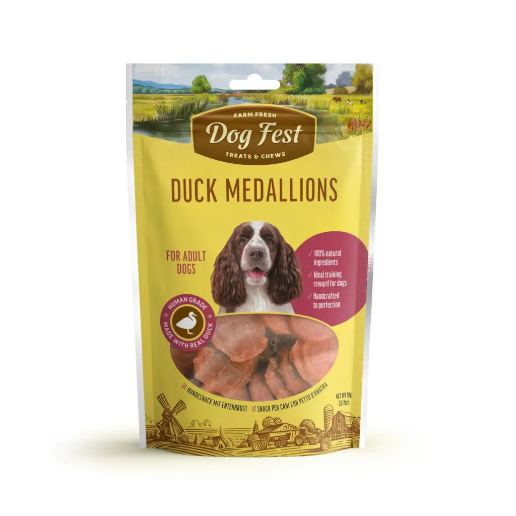 Dog Fest Duck Medallions For Adult Dogs Treat Pouch 90g