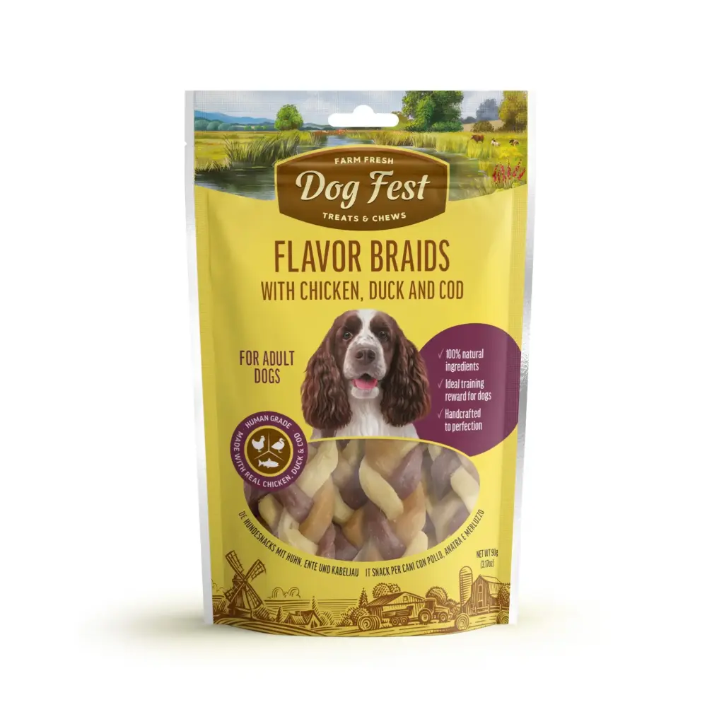[79214932] Dog Fest Chicken Duck & Fish Flavor Braids Dog Treats - 90g