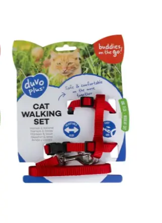 [LR11199] Duvo Duvo Cat Walking Set Uni Mixed Colors 20x35cm / 10mm-125cm-1pc (Cat)