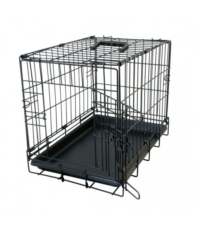 [LR780-381] Duvo 2-Door Metal Dog Crate with Plastic Tray Black - 62x44cm