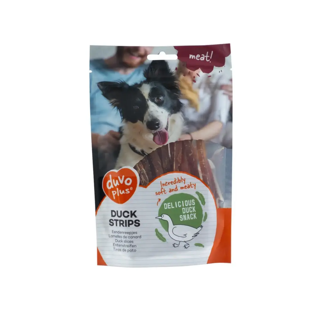 [LR11952] Duvo Duck Strips Savory Dog Treat Pouch - 80g