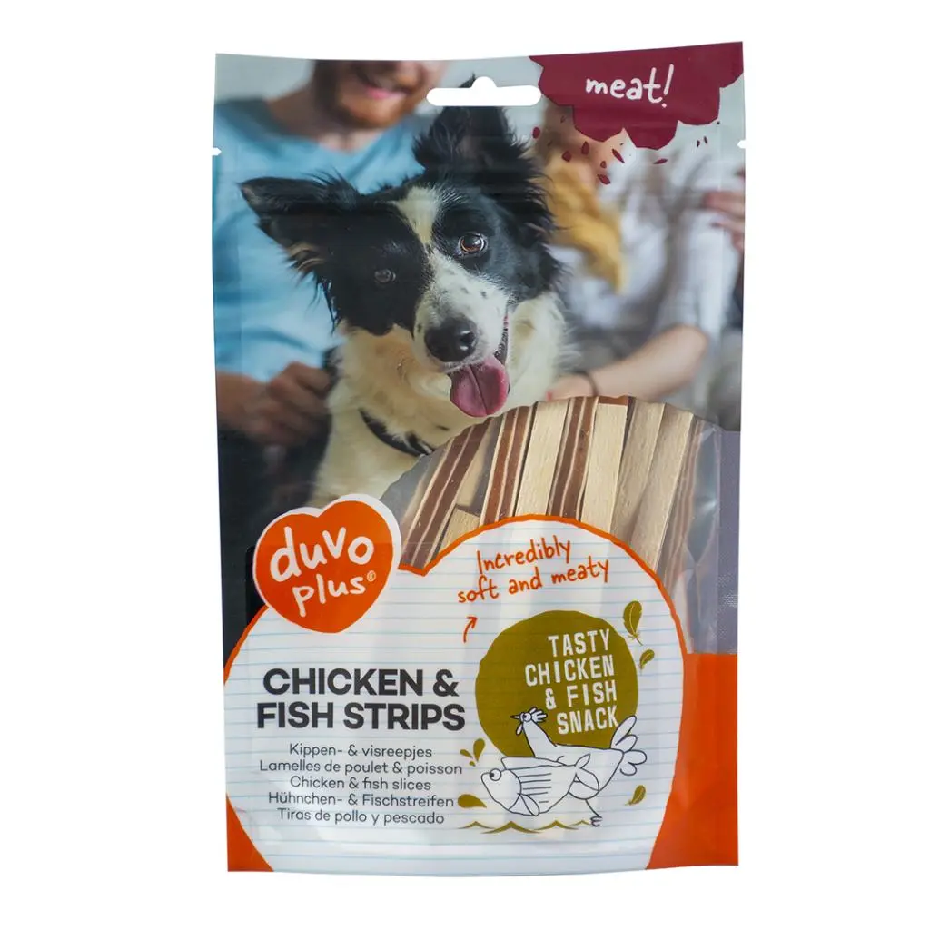 [LR11950] Duvo Chicken & Fish Strips Savory Dog Treats - 80g