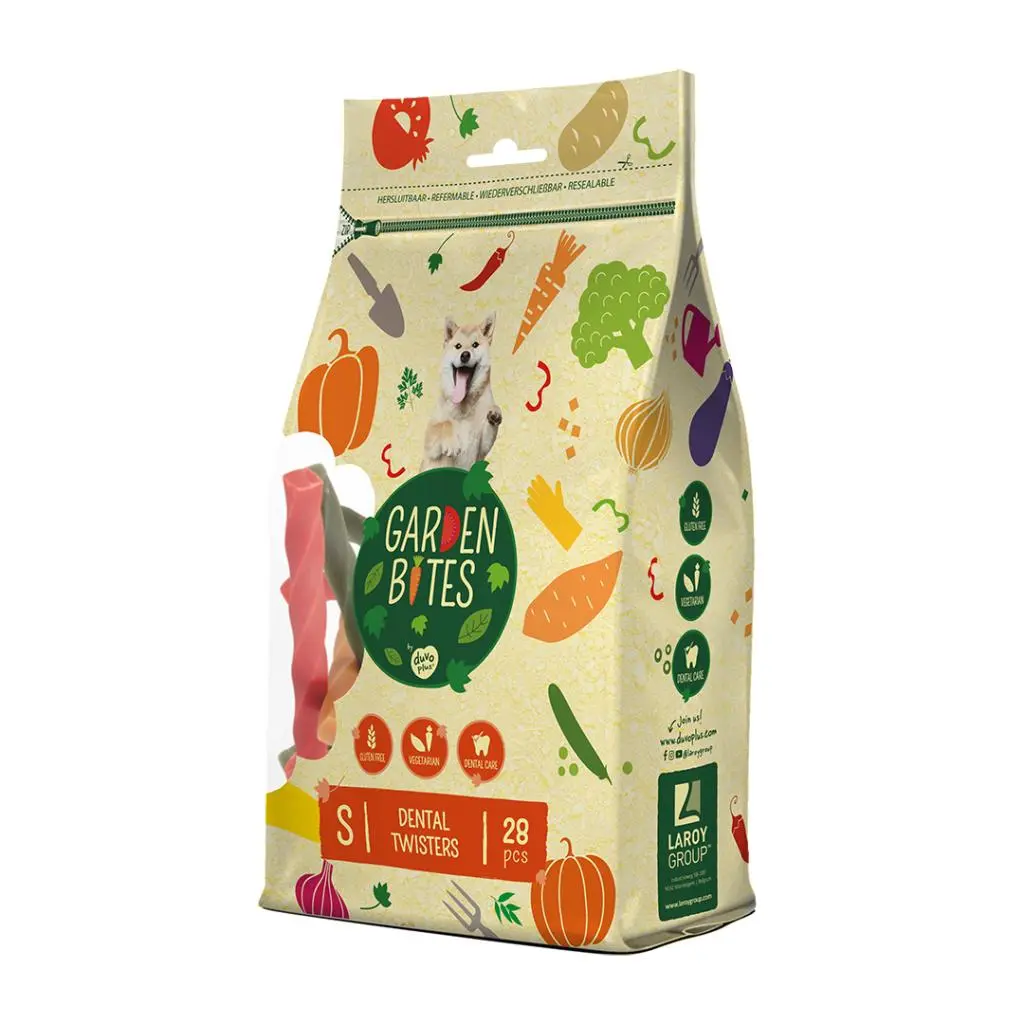 Duvo Garden Bites Dental Twisters Dental Treat Pouch 13cm, 28 Pcs, Mix Colors, Small