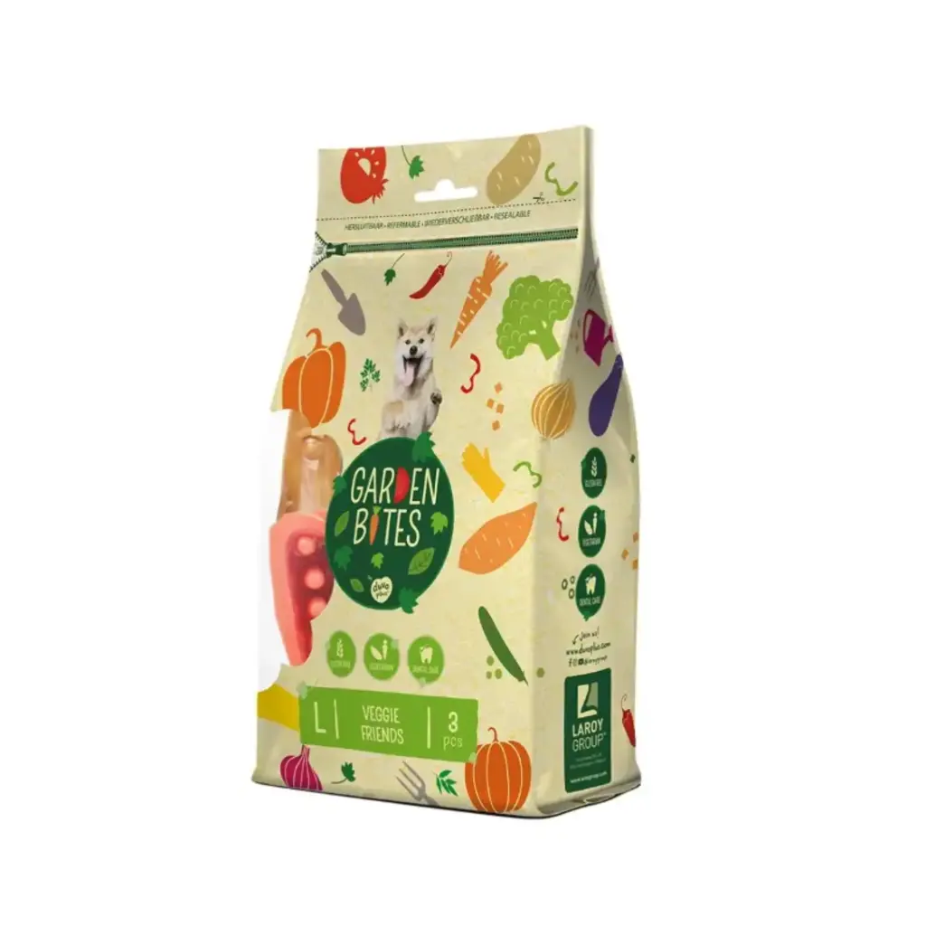 Duvo Garden Bites Veggie Friends Treat Pouch 270g, 3 Count, 11cm, Mixed Colors
