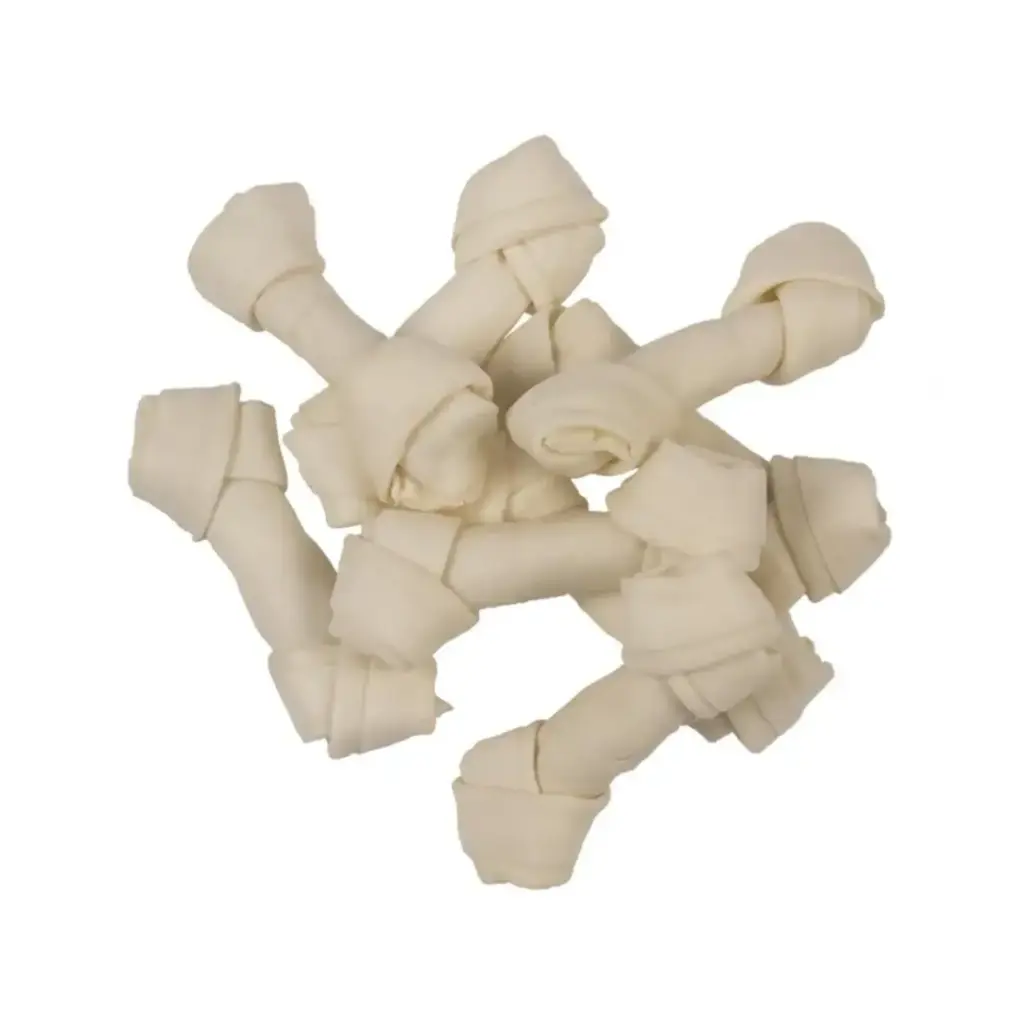 [LR9-60326] Duvo Knotted Bone White Rawhide Dog Treats - 13cm - 8 pc