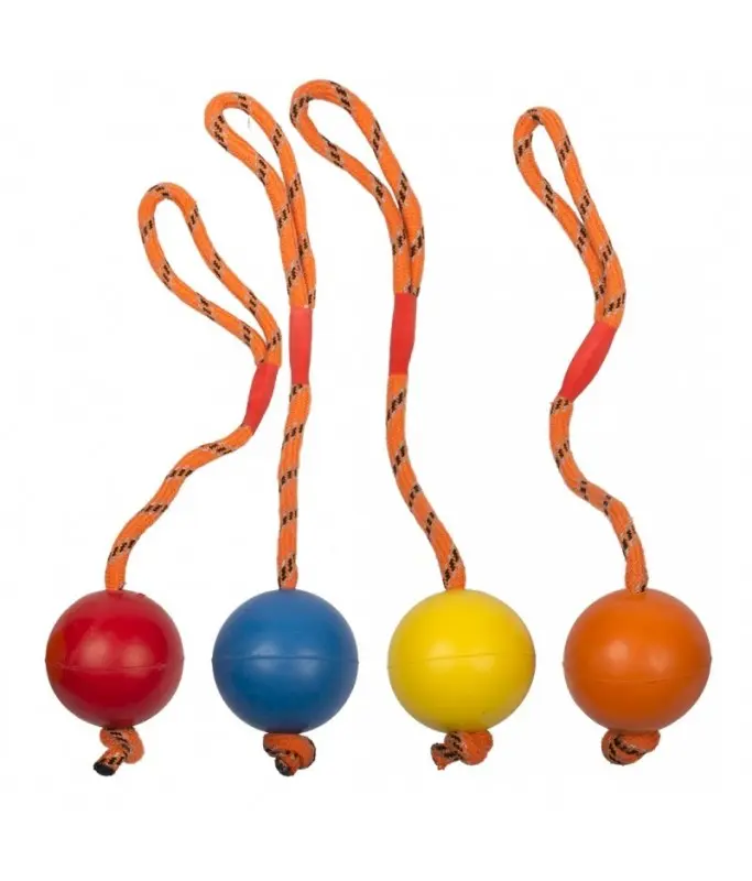 [LR10168] Duvo Rubber Ball with Rope Mixed Colors Dog Toy - 30cm