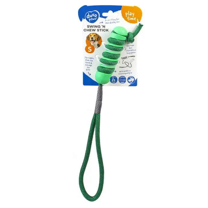[LR12422] Duvo Swing N Chew Dental Stick Dog Toy Green - 12cm