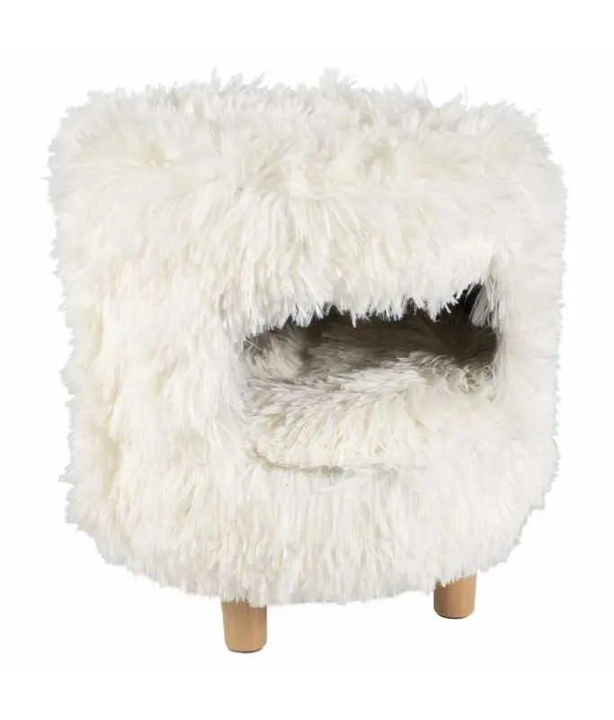 [LR11912] Duvo Duvo+ Cat House with Long Plush 31x31x34cm White (Cat)