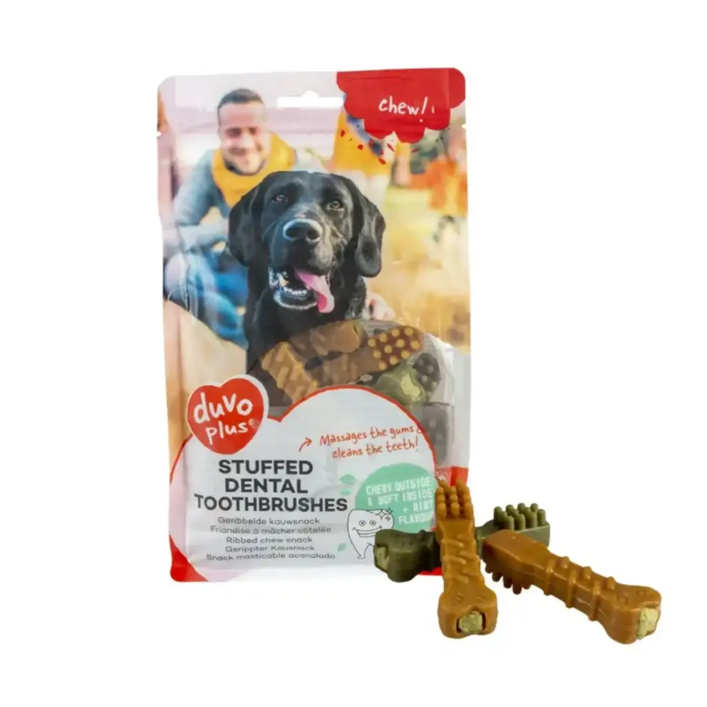 [LR13076] Duvo+ Chew! Stuffed Dental Toothbrushes Vegan Dog Treats - 8cm - 20 pc