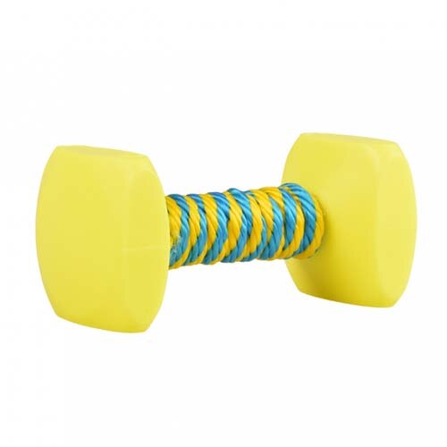 Duvo+ Dogtoy Dumbbell With Rope 10 x 5cm - Blue/Yellow