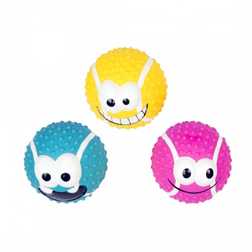 [LR400010] Duvo+ Smiley Latex Tennis Ball Interactive Pet Toy - 5cm