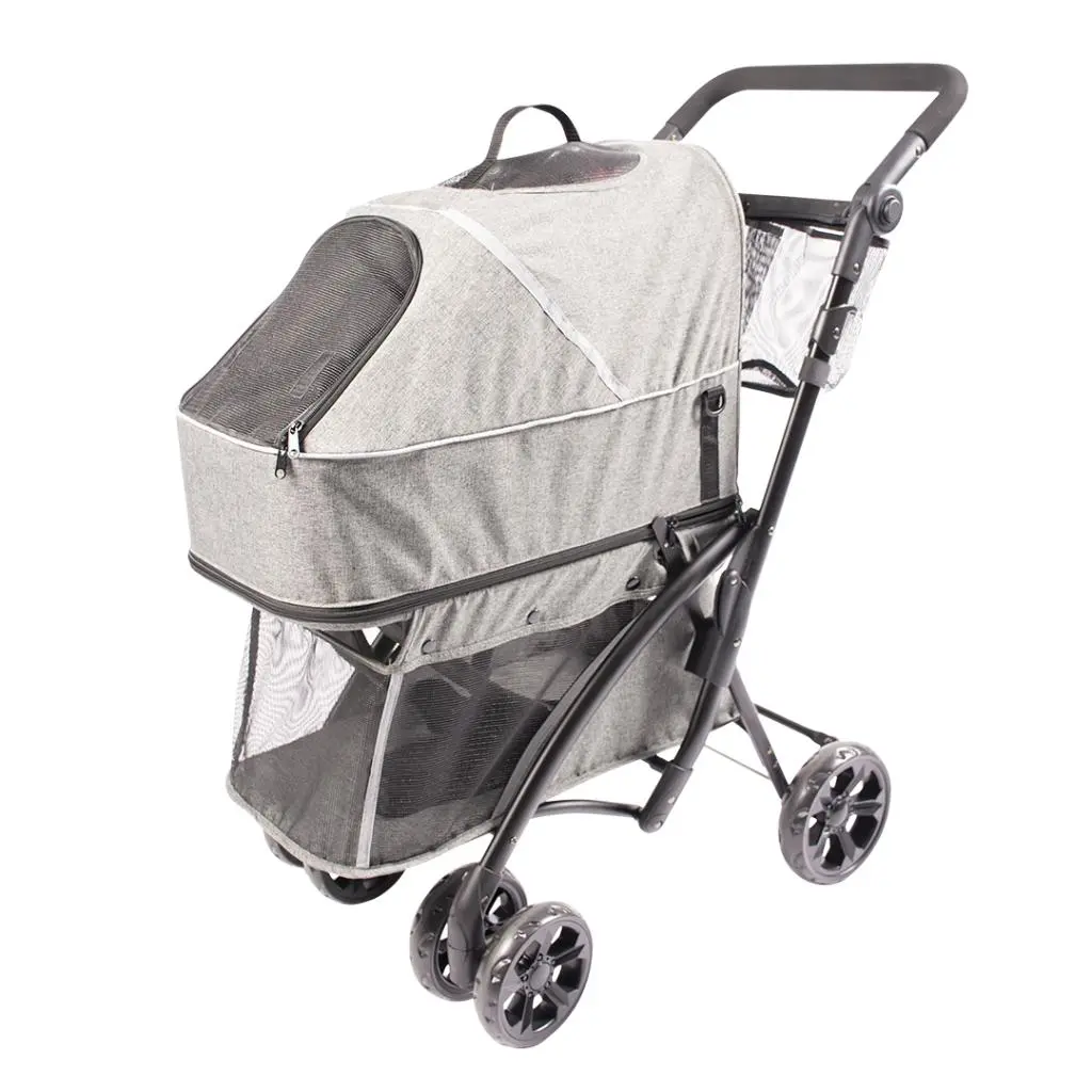 [LR11298] Duvo+ Pet Buggy Deluxe (Grey) – 4-Wheel Stroller with Detachable Carrier | Max 15kg, 79x46x99cm