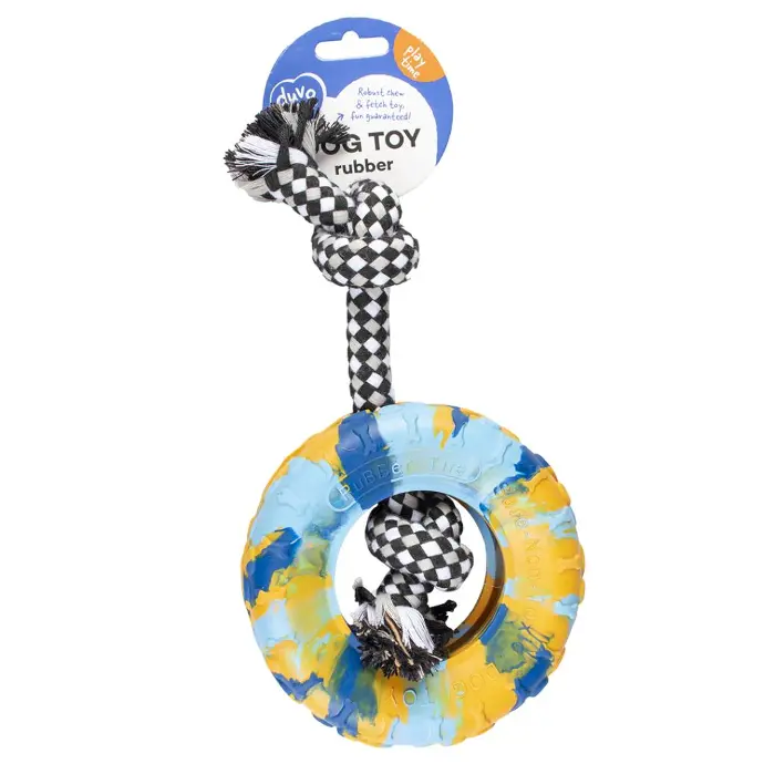 [LR12555] Duvo+ Rubber Tire Smash & Cotton Rope Dog Toy - 28cm - Small