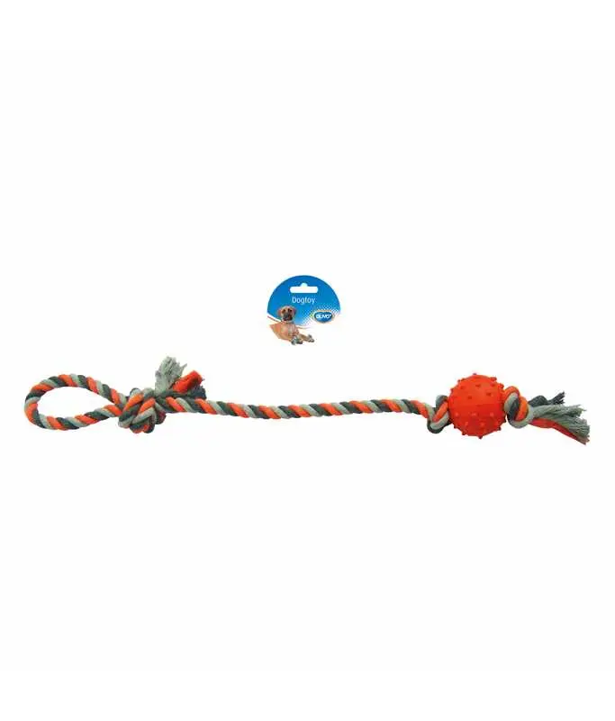 Duvo+TugToyKnottedCottonPendulum&RubberBall60cmGrey/Orange