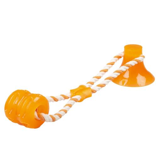 [LR12425] Duvo+ Tug 'N Chew Dog Toy – Orange (40cm) | Extra Strong TPR Rubber for Dental Health & Interactive Play