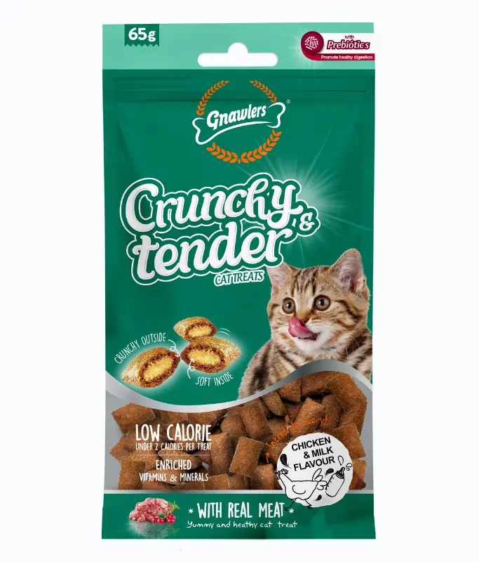 Gnawlers Crunchy & Tender Cat Treats 65g - Chicken & Milk Flavour 