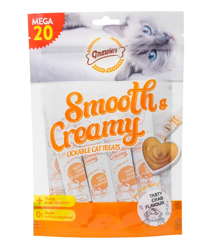 Gnawlers Smooth & Creamy Lickable Crab Flavour Cat Treats Pouch 20pcs X 15g