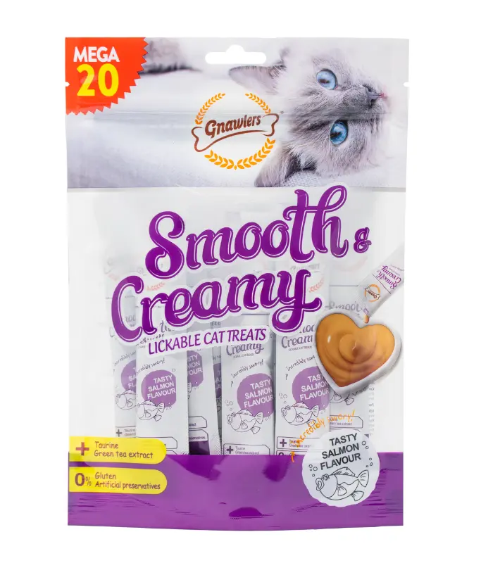 Gnawlers Smooth & Creamy Lickable Salmon Flavour Cat Treats Pouch 20pcs X 15g