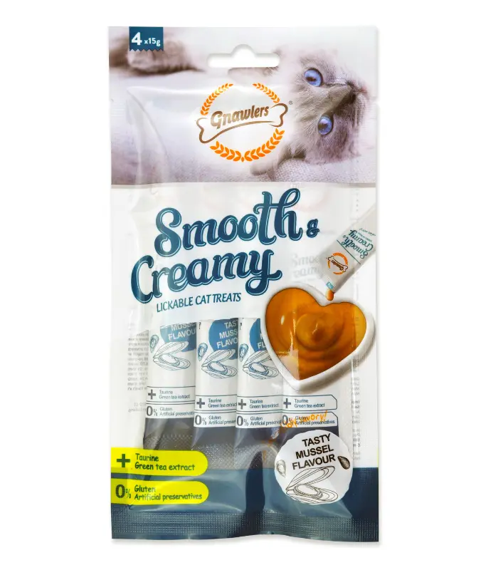 [GN10752] Gnawlers Smooth & Creamy Lickable Mussel Flavour Cat Treats Pouch 4pcs X 15g
