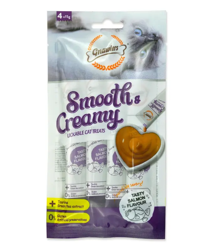 Gnawlers Smooth & Creamy Lickable Salmon Flavour Cat Treats Pouch 4pcs X 15g