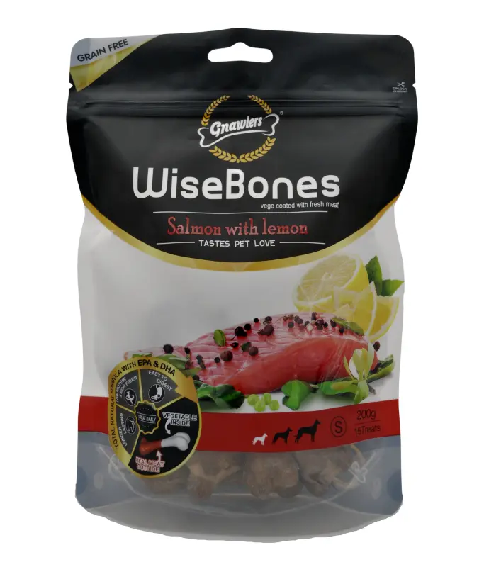 Gnawlers Wisebones Salmon With Lemon Treat Pack 200gm, 15pcs, Small