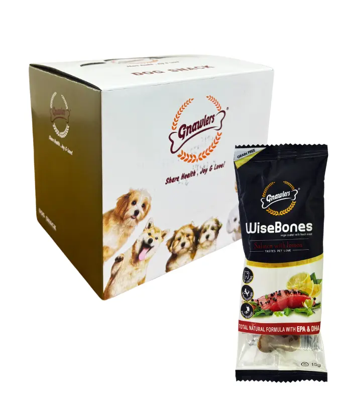 Gnawlers Wisebones Salmon With Lemon Treat Display Box 36 pcs, Small