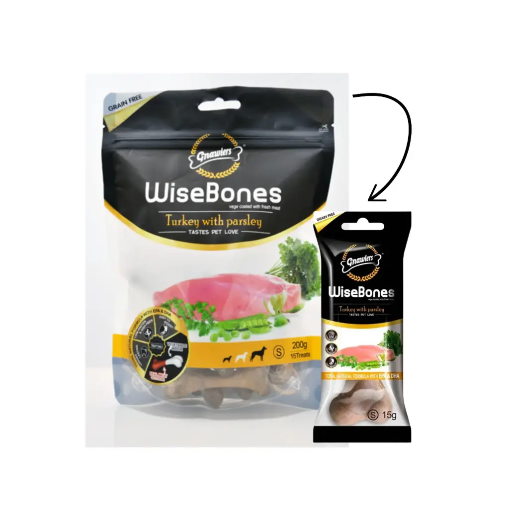 [GN07813] Gnawlers Wisebones Turkey With Parsley Treat Display Box 36 pcs, Small