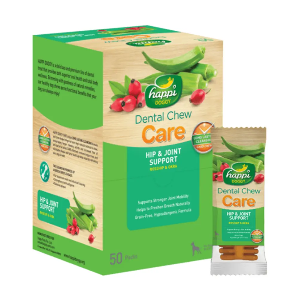 Happi Doggy Dental Chew Care Hip & Joint Support Dental Chew Display Box 50pcs, 4 inch