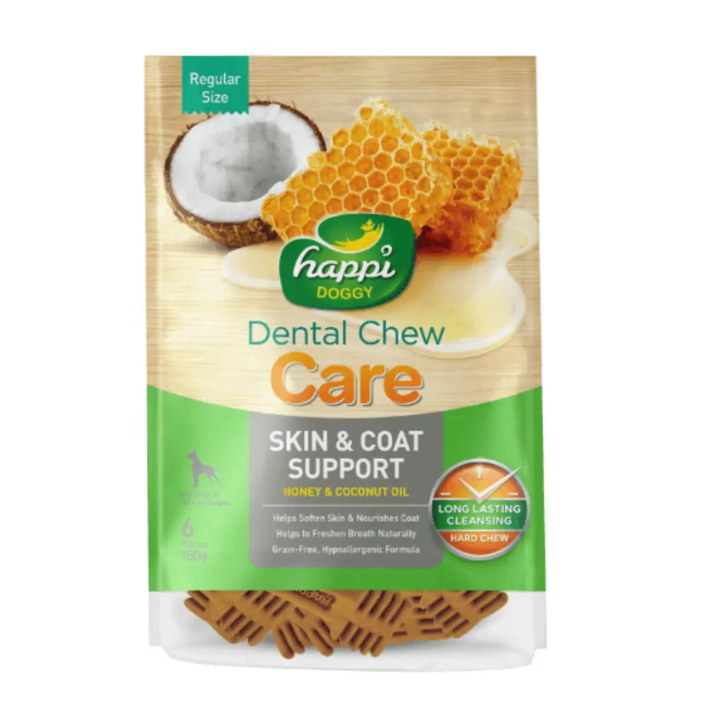 [H332] Happi Doggy Dental Chew Care Skin & Coat Support Dental Chew 4 inch